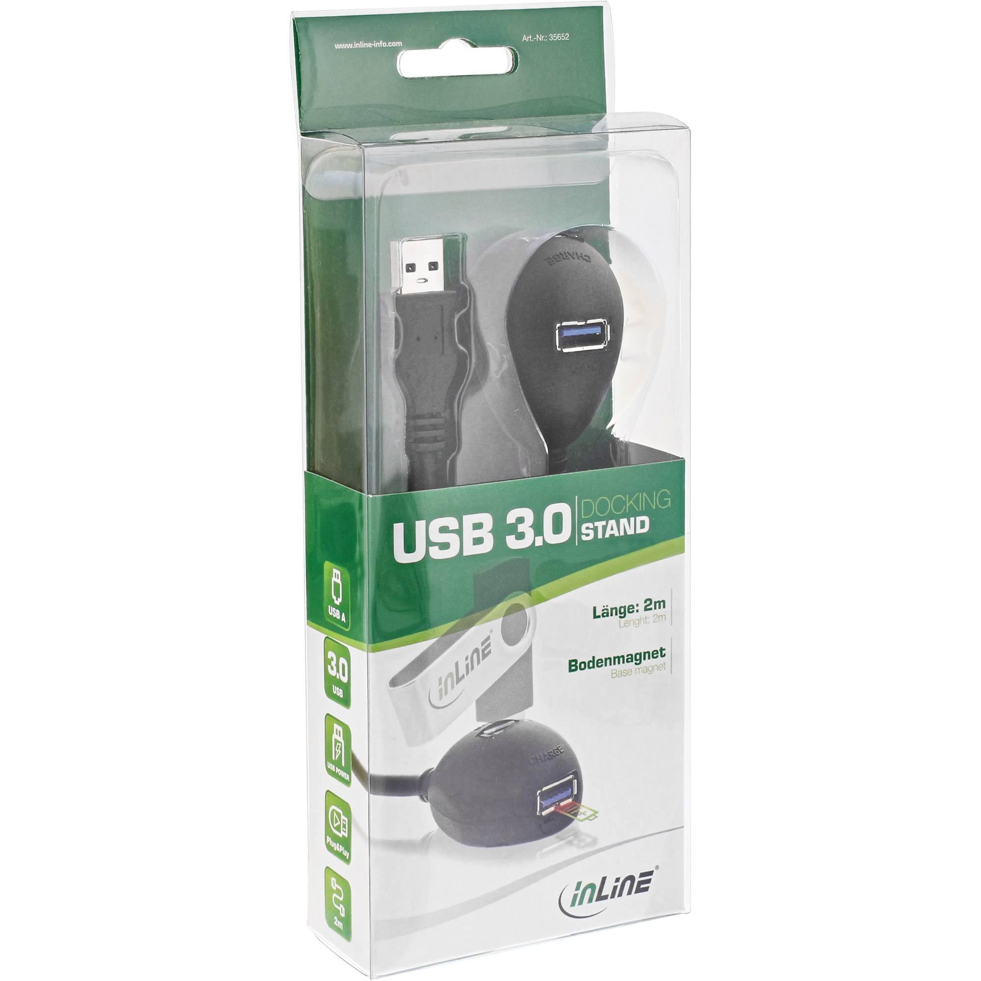 INLINE - USB 3.2 Gen.1 Verl. - USB A Stecker / Buchse - schwarz - mit Standfuß - 2m