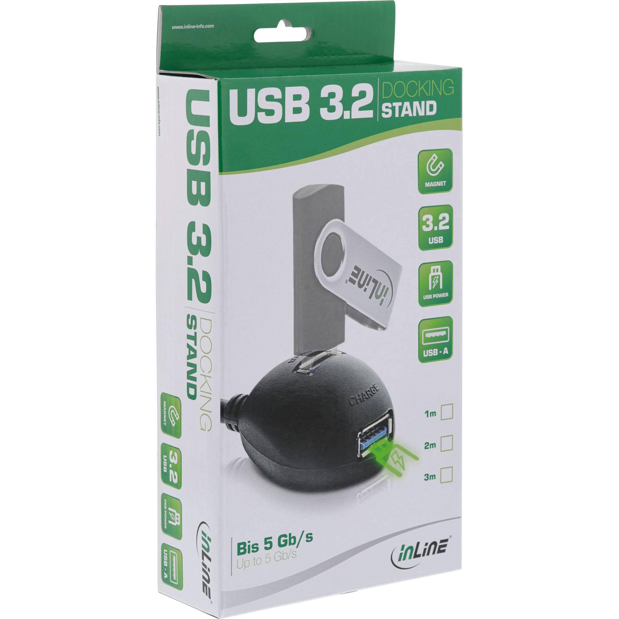INLINE - USB 3.2 Gen.1 Verl. - USB A Stecker / Buchse - schwarz - mit Standfuß - 2m