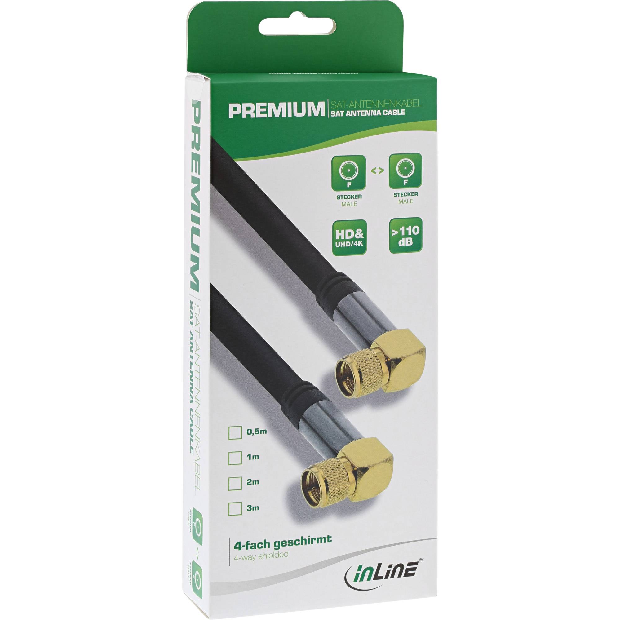 INLINE - Premium SAT-Kabel - 4x geschirmt - 2x F-Stecker gewinkelt - >110dB - 1m
