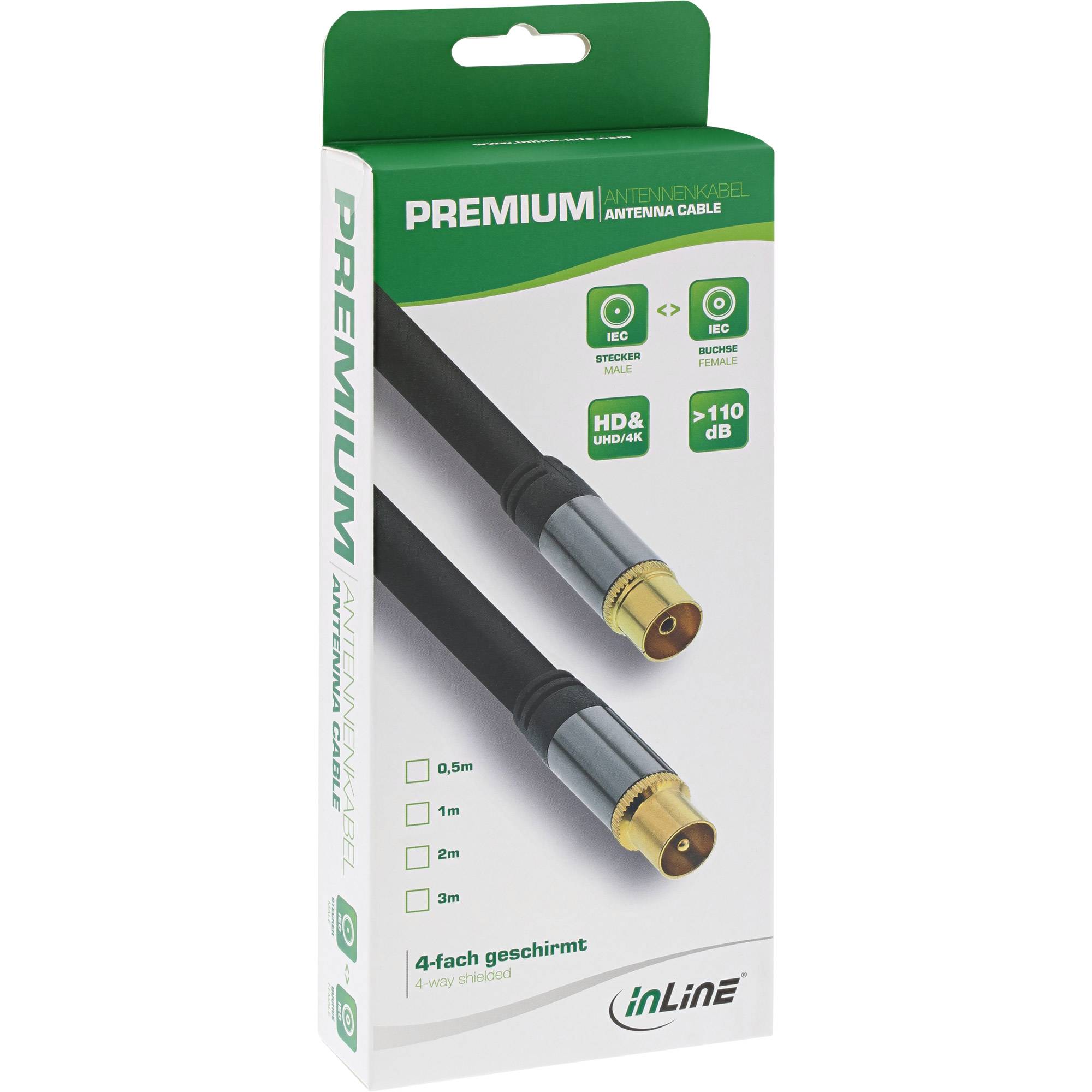 INLINE - Premium Antennenkabel - 4x geschirmt - >110dB - schwarz - 3m