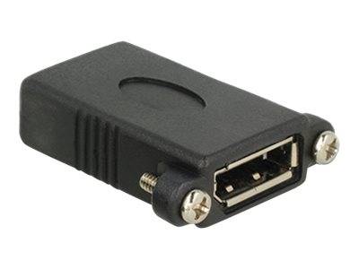 Schwarzer USB Typ-A Buchsenadapter mit Schraubklemmen und Befestigungsschrauben, dargestellt auf weißem Hintergrund.