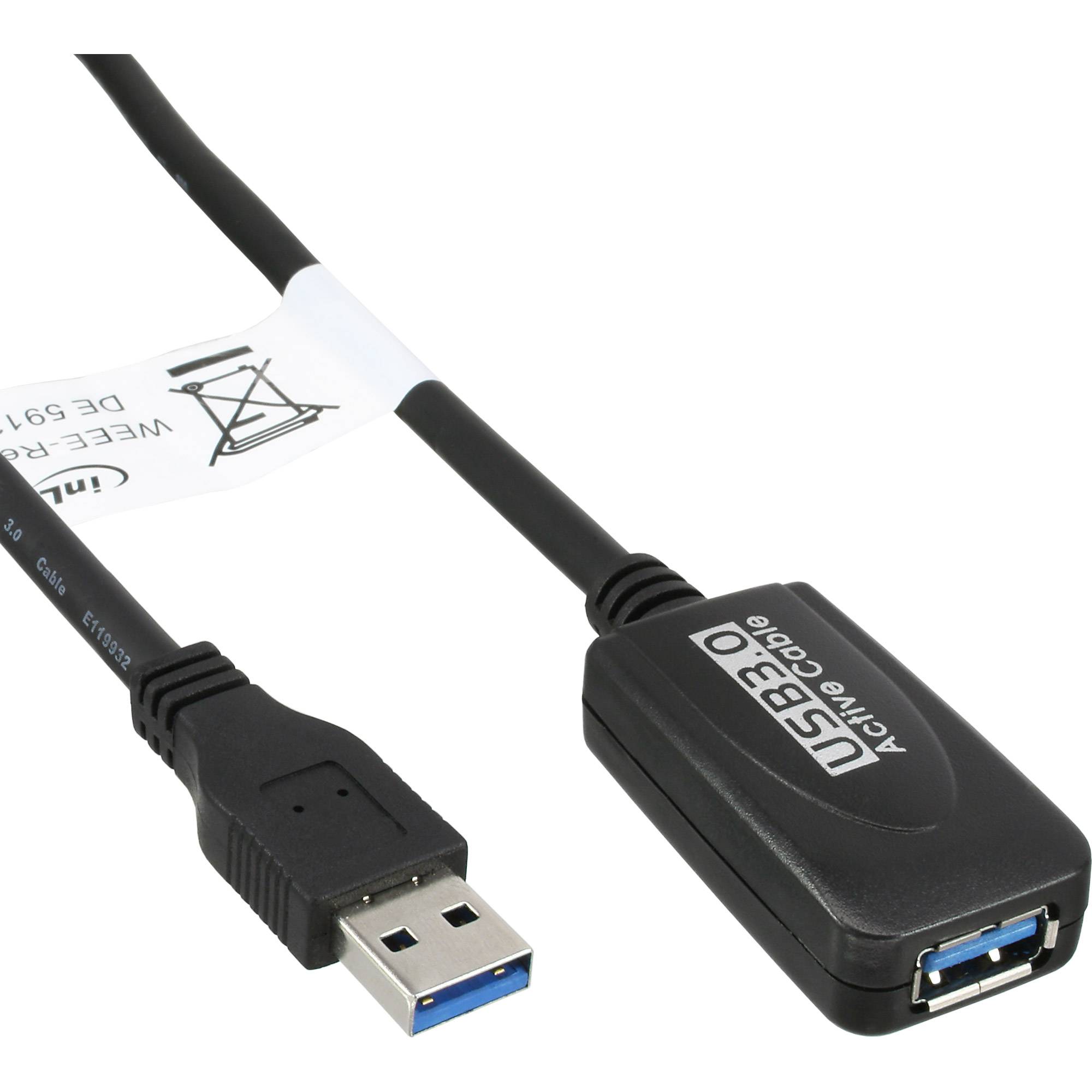 INLINE - USB 3.2 Gen.1 Aktiv-Verlängerung - Stecker A an Buchse A - schwarz - 5m