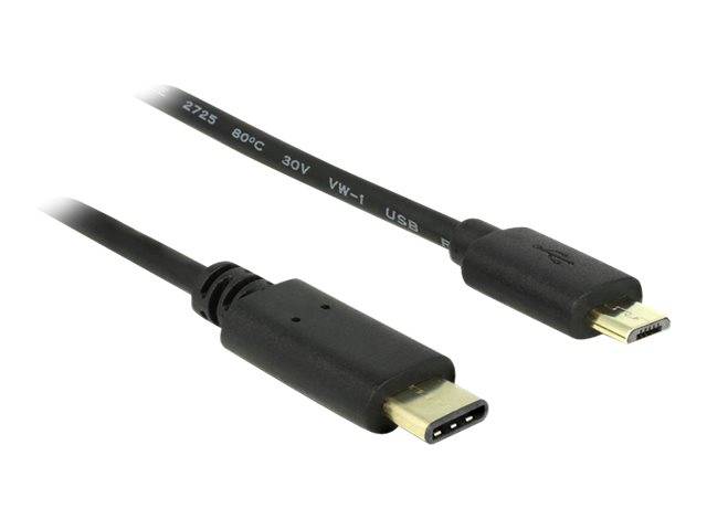 Zwei schwarze USB-C-Kabel auf weißem Hintergrund, eines zeigt einen USB-C-Stecker und das andere einen USB-C-zu-USB-C-Stecker mit gedruckten Kabelmarkierungen.