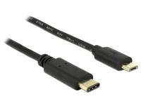 Schwarzes USB-C-Kabel mit zwei Anschlüssen auf weißem Hintergrund.
