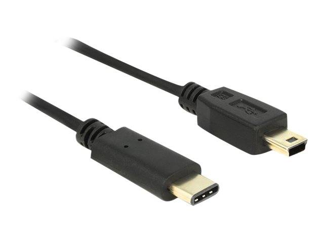 USB-C auf Mini-USB Kabel mit schwarzen Steckern auf weißem Hintergrund