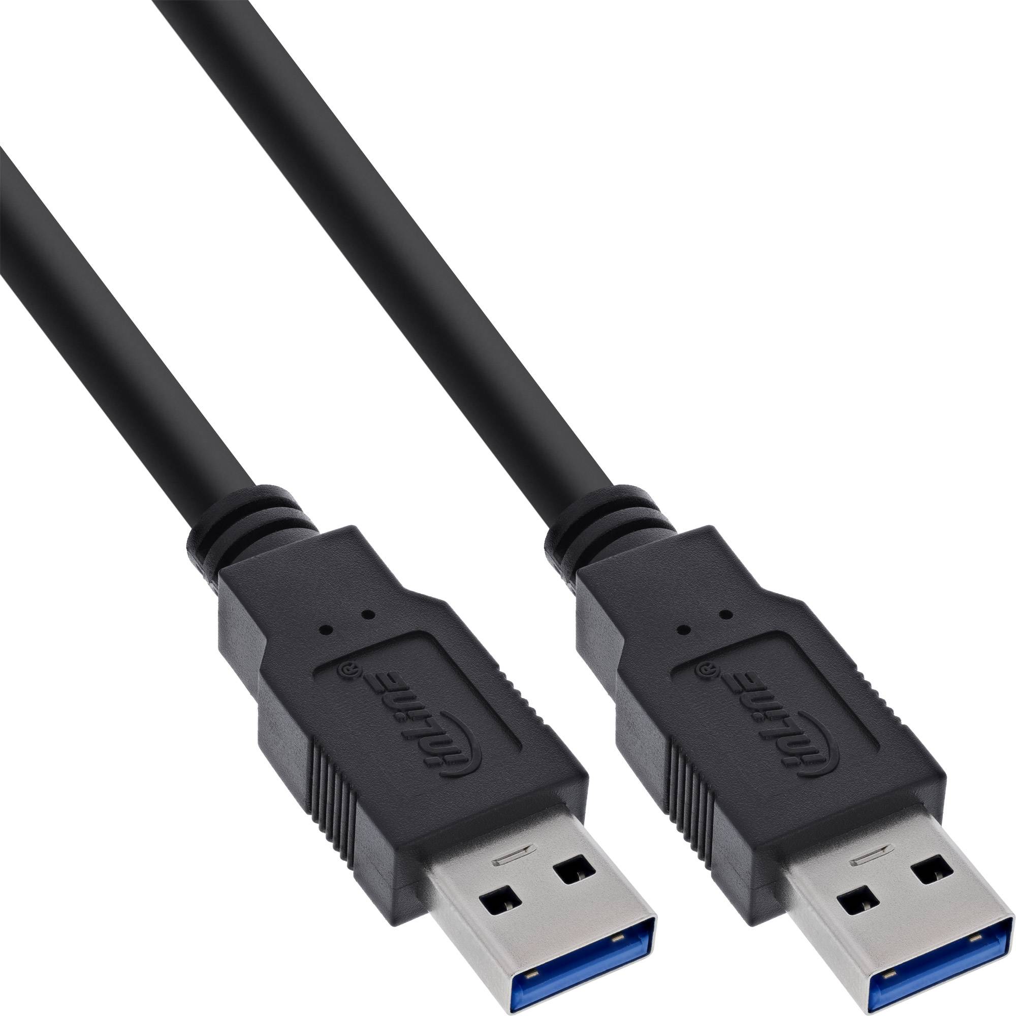 Zwei schwarze USB-3.0-Kabel mit Steckern auf weißem Hintergrund.