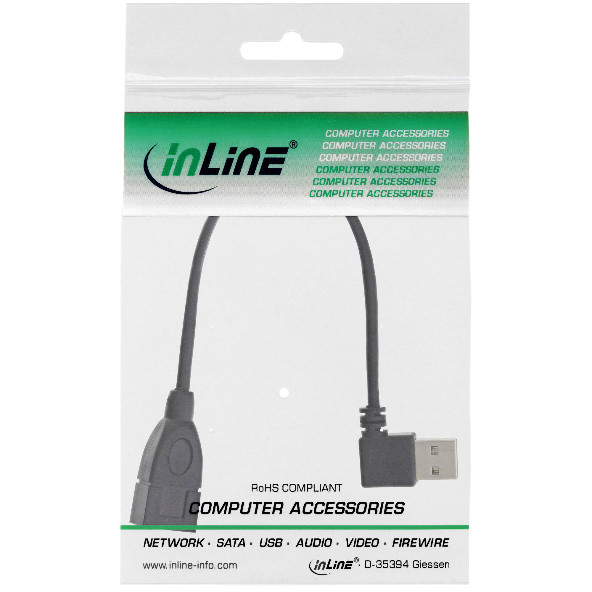 INLINE - Smart USB 2.0 Verlängerung gewinkelt - ST / BU - Typ A - schwarz - 0,2m