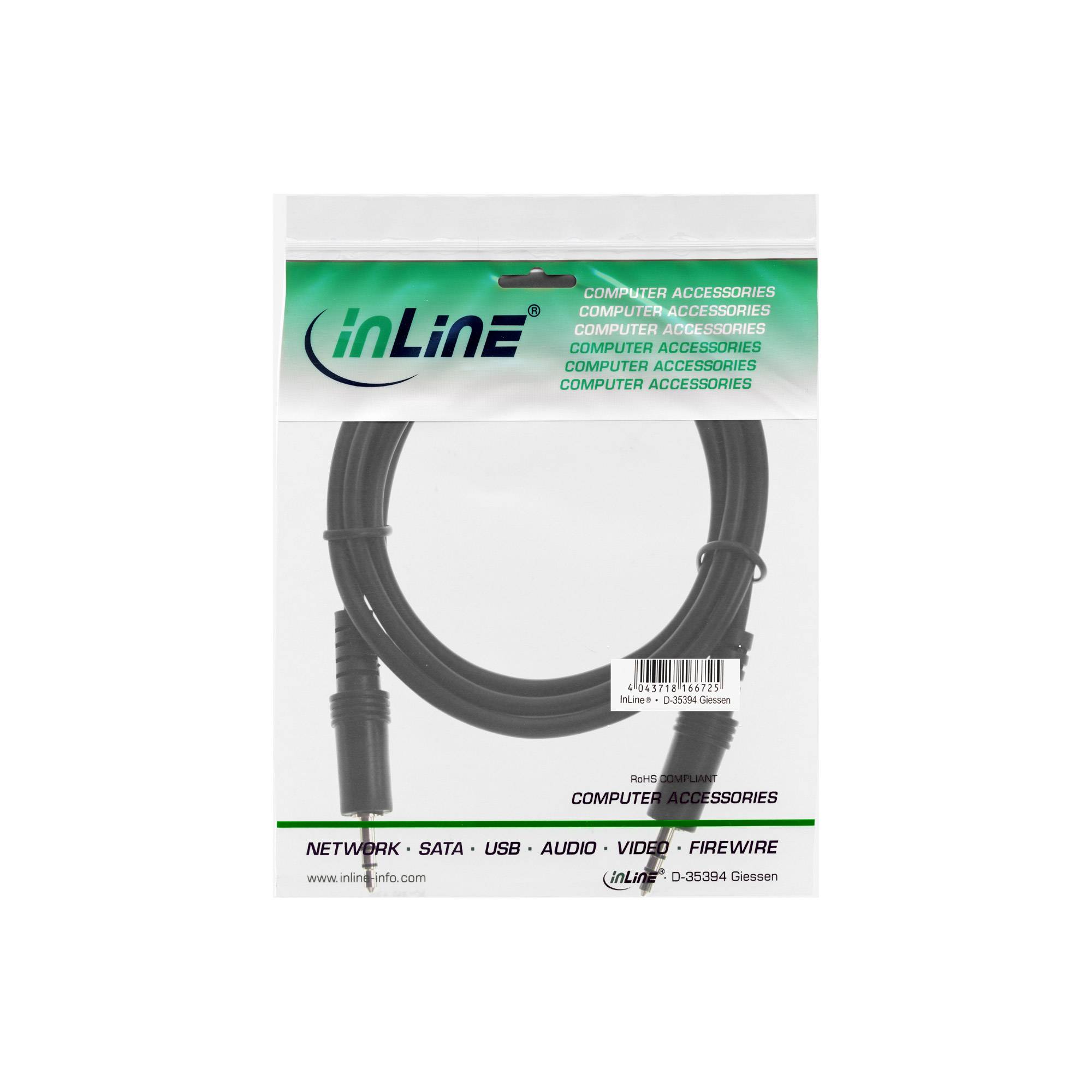 INLINE - Klinke Kabel - 3,5mm Stecker / Stecker - Stereo - 0,3m