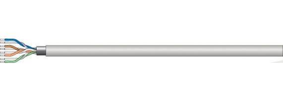 Abbildung eines Ethernet-Kabels mit freiliegenden verdrillten Adernpaaren und einer grauen Außenschicht, die sich nach rechts erstreckt.
