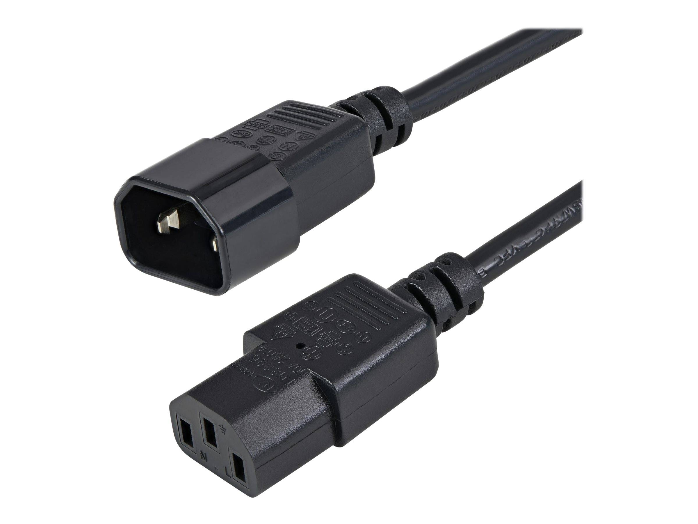 StarTech.com 1 m Stromkabel Verlängerung, C14 auf C13, 10A 125V, 18AWG, Stromkabel Verlängerung für Computer, IEC-320-C1