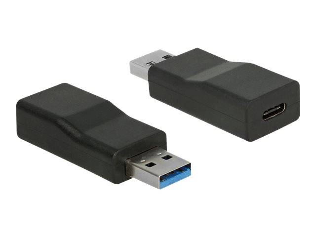 Zwei schwarze USB-Adapter-Dongles auf weißem Hintergrund, einer mit USB-A-Stecker und einer mit USB-C-Anschluss.