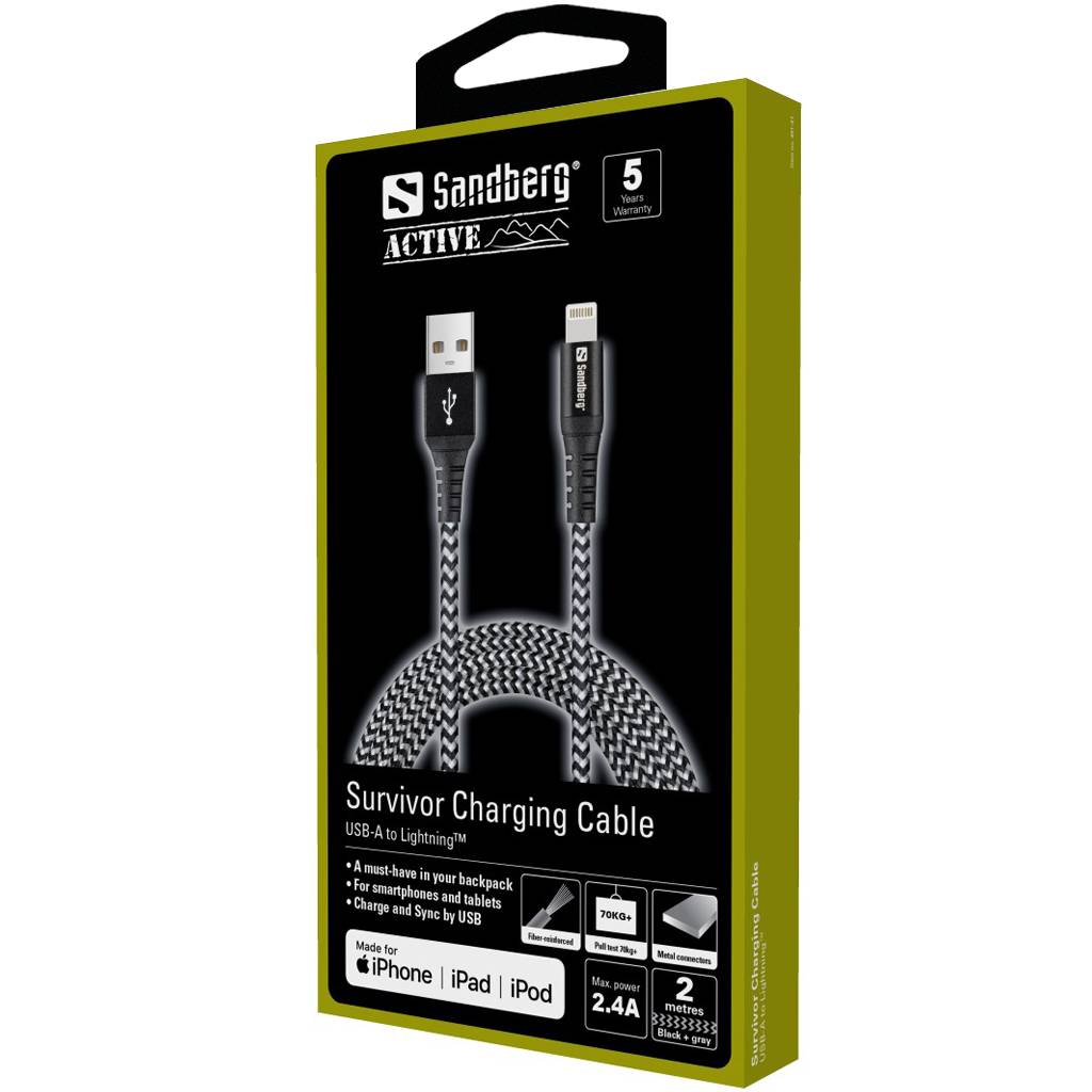Sandberg Active - Lightning-Kabel - Lightning männlich bis USB männlich - 2 m - für Apple iPad/iPhone/iPod (Lightning)