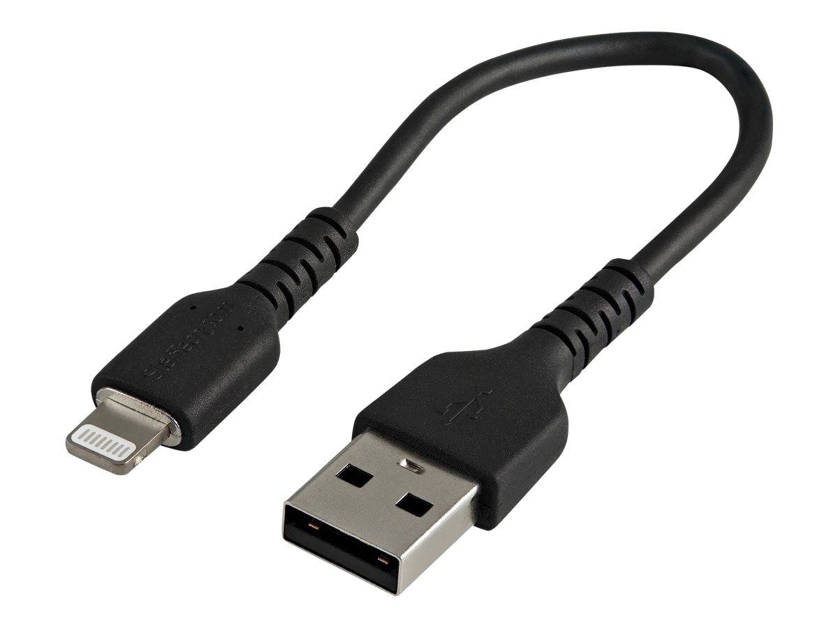 StarTech.com 15cm(6 in) Durable Black USB-A to Lightning Cable, Heavy Duty Rugged Aramid Fiber USB Type A to Lightning C