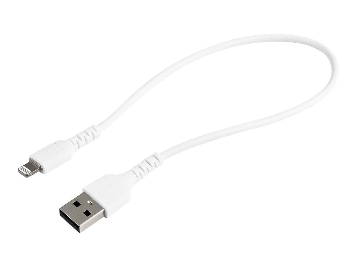 StarTech.com 12 in(30cm) Durable White USB-A to Lightning Cable, Heavy Duty Rugged Aramid Fiber USB Type A to Lightning