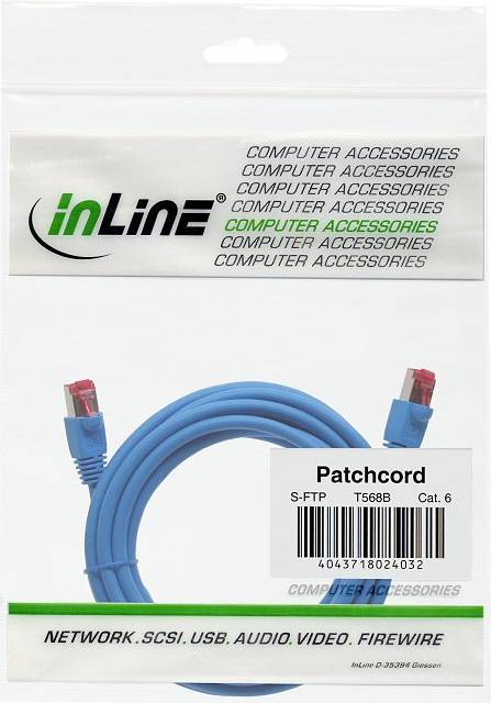 INLINE - Patchkabel - S/FTP (PiMf) - Cat.6 - 250MHz - PVC - Kupfer - blau - 10m