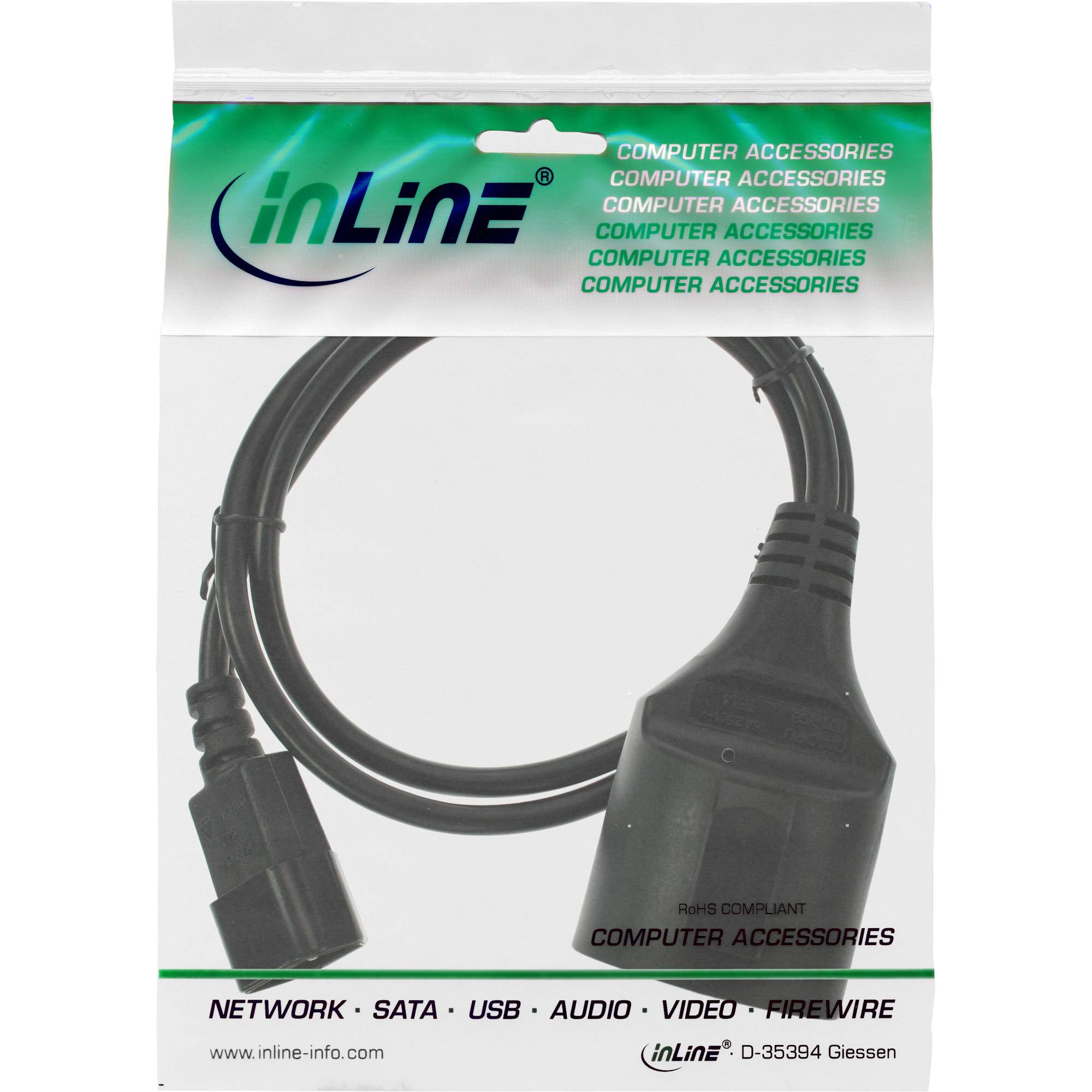 INLINE - Netz Adapter Kabel - Kaltgeräte C14 auf Schutzkontakt Buchse - 1m