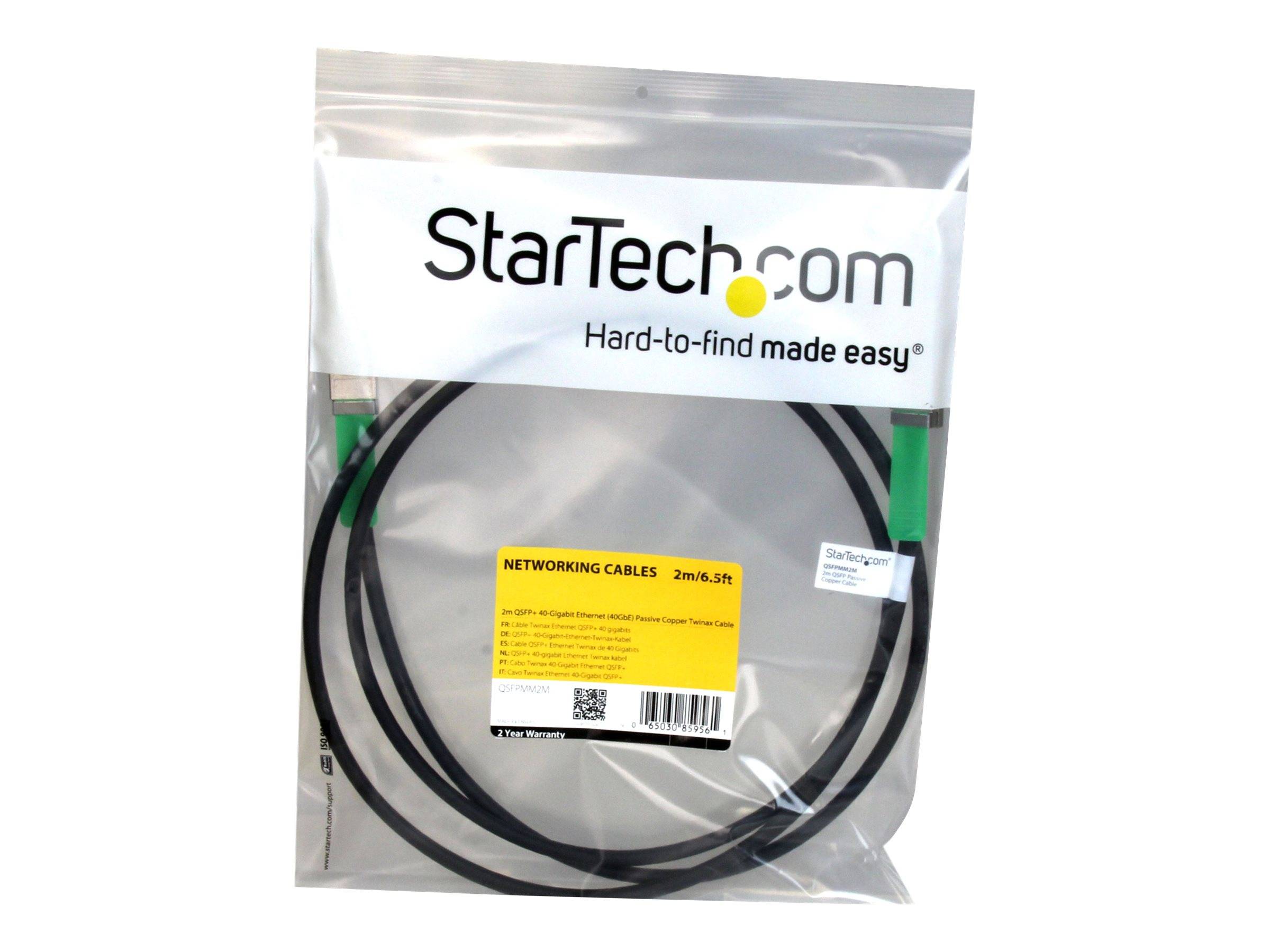StarTech.com Netzwerkkabel in durchsichtiger Plastiktüte mit Produktetikett und aufgerolltem schwarzem Kabel im Inneren.
