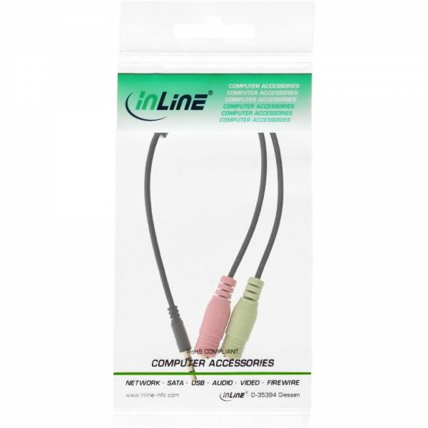 INLINE - Headset Adapterkabel - 3,5mm Stecker an 2x3,5mm Buchse - schwarz - 1m