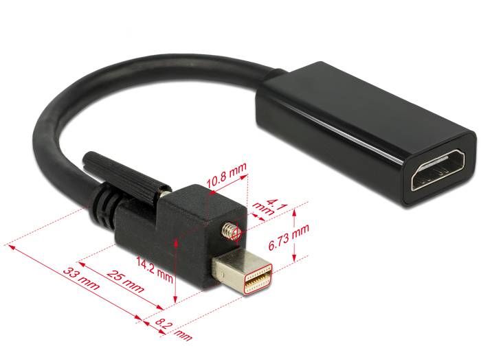 Delock Adapter mini Displayport 1.2 male with screw > HDMI female 4K Active black
