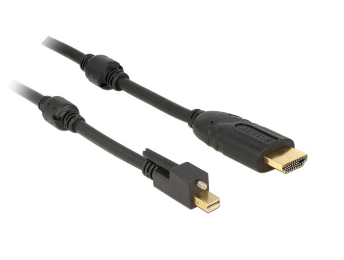 HDMI-Kabel mit einem vollwertigen HDMI-Stecker und einem Mini-HDMI-Stecker auf weißem Hintergrund.