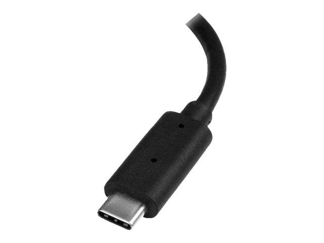 USB-C-Kabel mit schwarzem geformtem Stecker und kurzem gebogenem Kabel, gezeigt auf weißem Hintergrund.