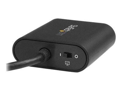 Black StarTech Externe Gerät mit angebautem Kabel und Ein-/Ausschalter auf der Frontplatte.
