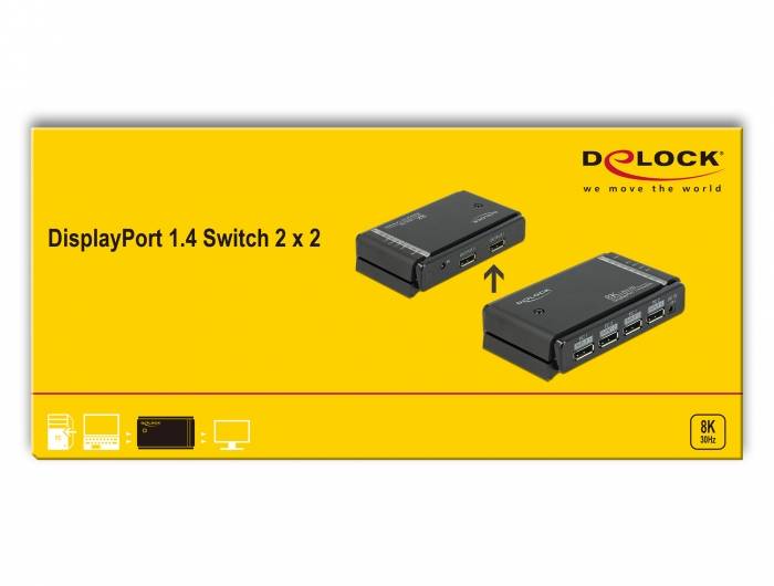 DeLOCK DisplayPort 1.4 Switch 2 x 2 DisplayPort in to 1 x 2 DisplayPort out 8K