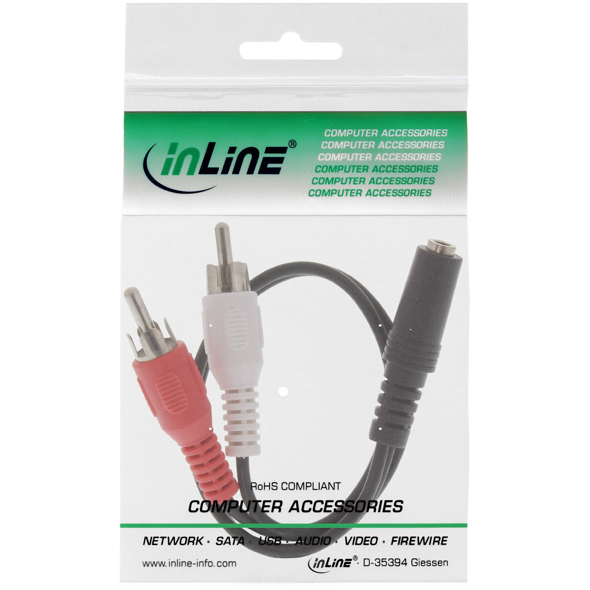 INLINE - Cinch/Klinke Kabel - 2x Cinch Stecker an 3,5mm Klinke Buchse - 0,2m