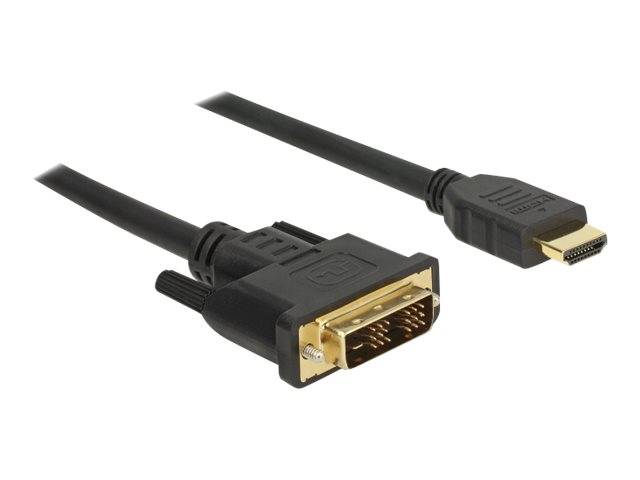 HDMI-Kabel mit vergoldetem DVI-Stecker, beide Enden auf weißem Hintergrund dargestellt.