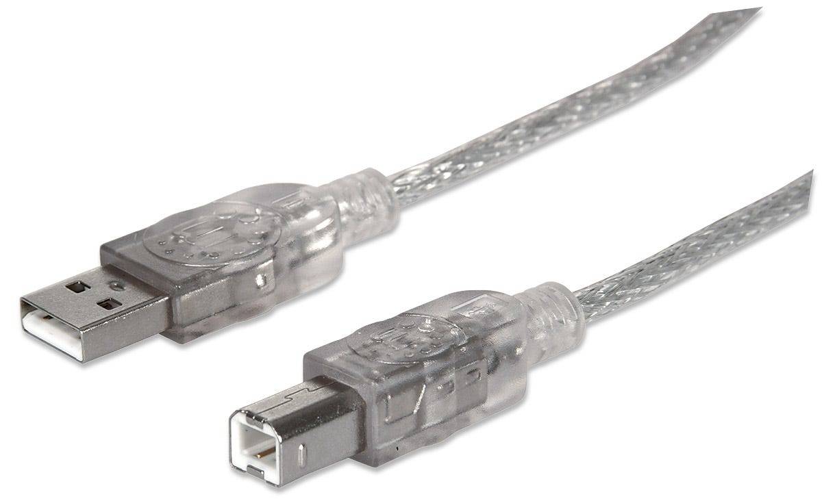 Manhattan USB-A to USB-B Cable, 5m, Male to Male, Translucent Silver, 480 Mbps (USB 2.0)
