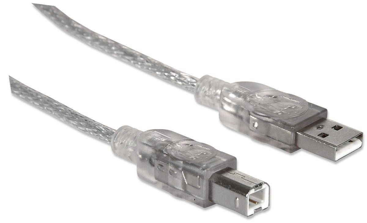 Manhattan USB-A to USB-B Cable, 5m, Male to Male, Translucent Silver, 480 Mbps (USB 2.0)