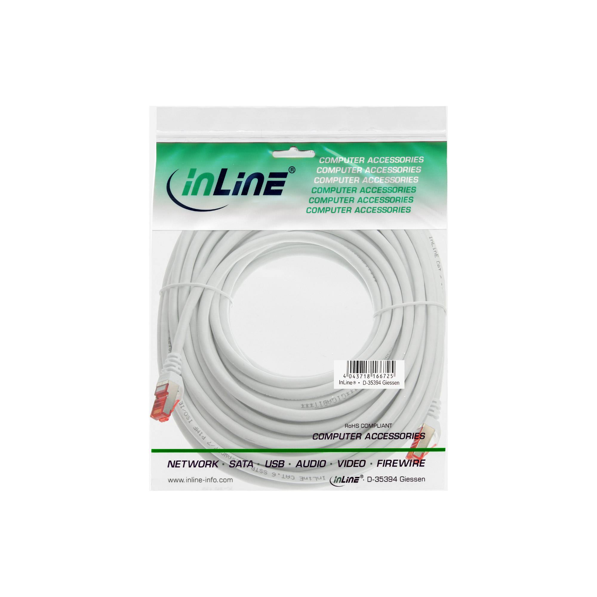 INLINE - Patchkabel - S/FTP (PiMf) - Cat.6 - 250MHz - PVC - Kupfer - weiß - 20m