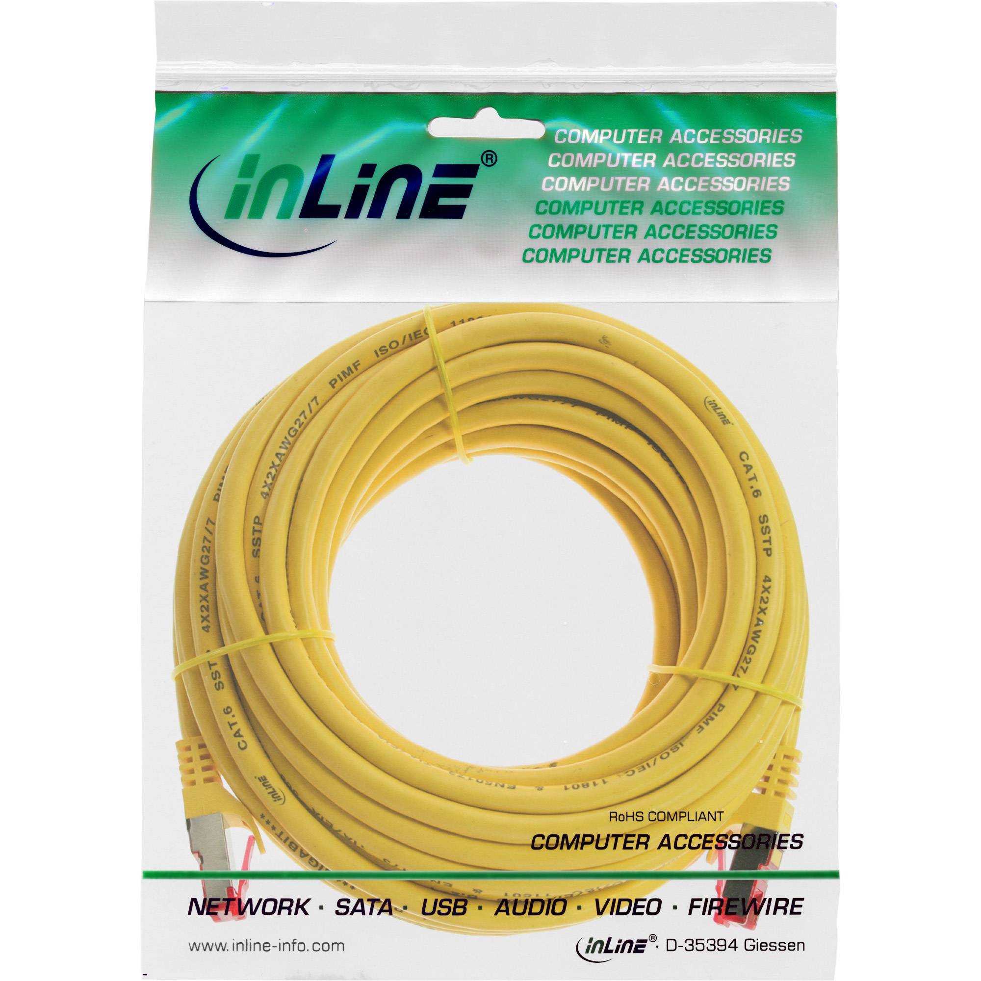 INLINE - Patchkabel - S/FTP (PiMf) - Cat.6 - halogenfrei - Kupfer - gelb - 15m