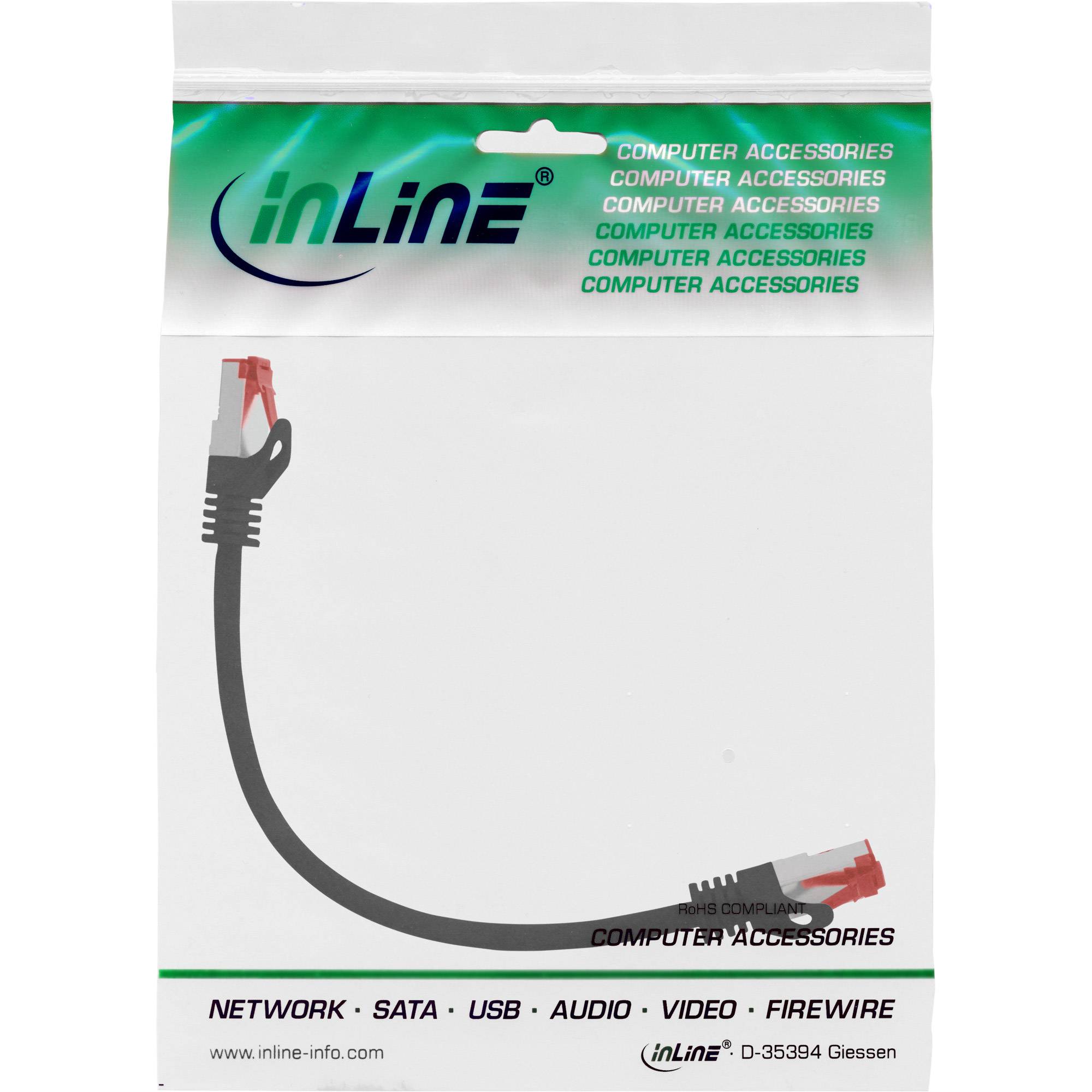 INLINE - Patchkabel - S/FTP (PiMf) - Cat.6 - halogenfrei - Kupfer - schwarz - 0,25m