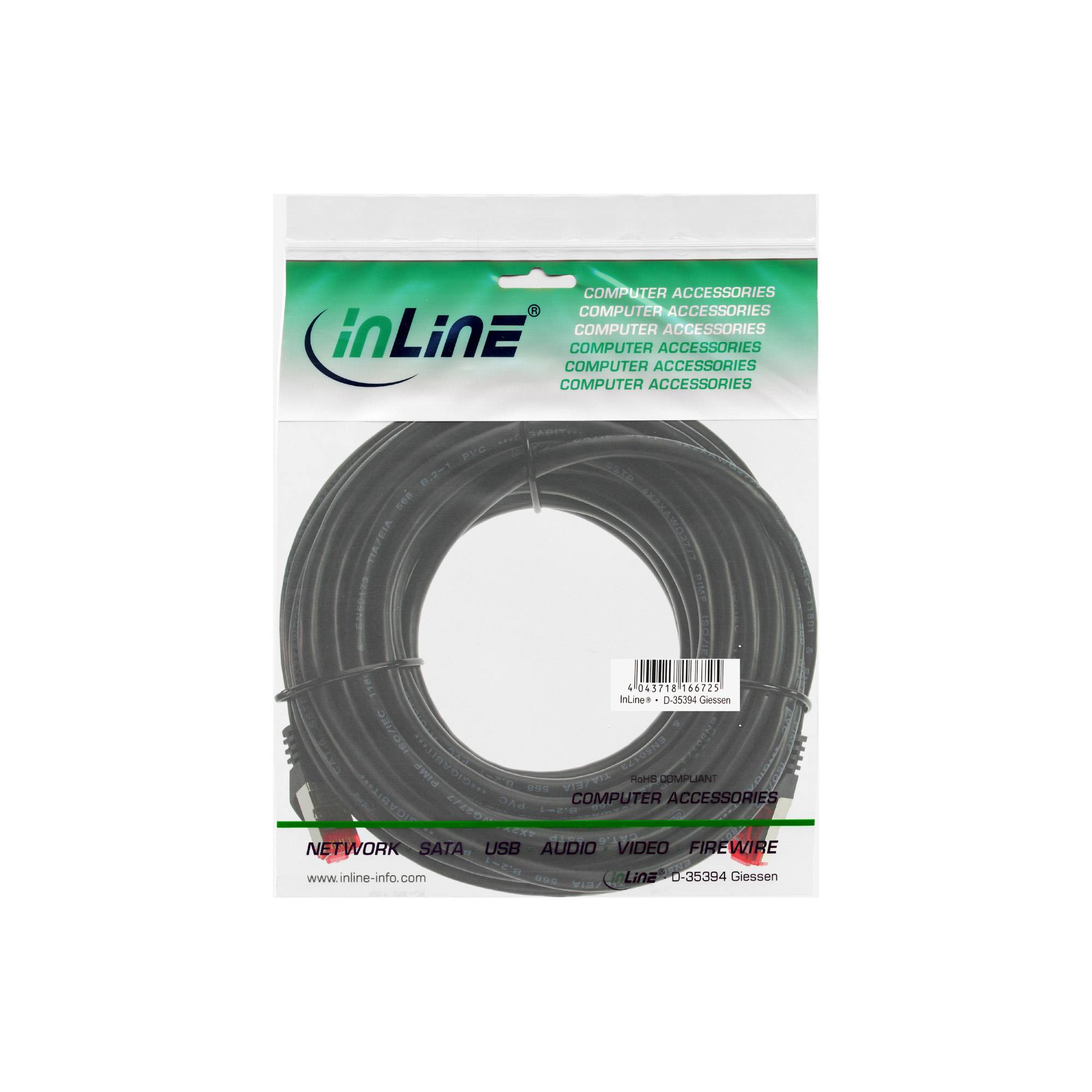 INLINE - Patchkabel - S/FTP (PiMf) - Cat.6 - 250MHz - PVC - Kupfer - schwarz - 50m