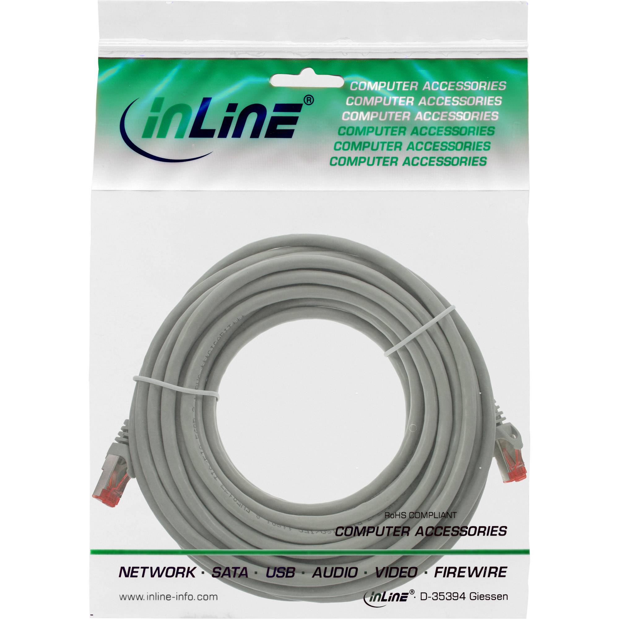 INLINE - Patchkabel - S/FTP (PiMf) - Cat.6 - halogenfrei - Kupfer - grau - 15m
