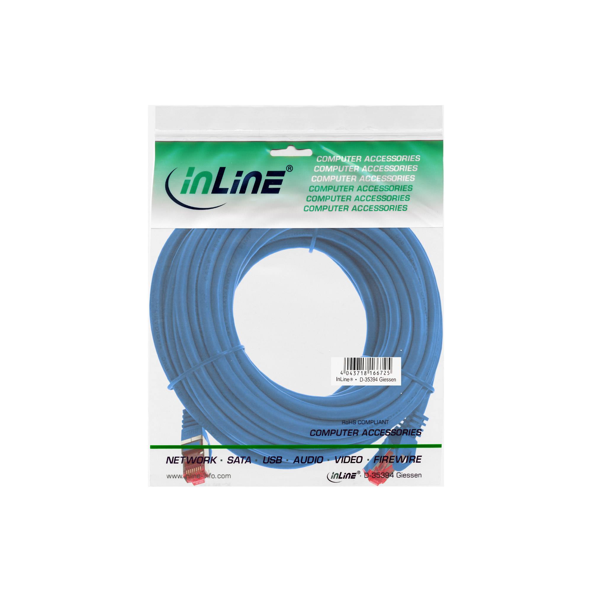 INLINE - Patchkabel - S/FTP (PiMf) - Cat.6 - 250MHz - PVC - Kupfer - blau - 30m