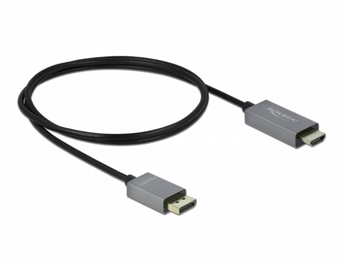 Schwarzes HDMI-Kabel mit zwei männlichen Anschlüssen, aufgerollt auf weißem Hintergrund dargestellt.