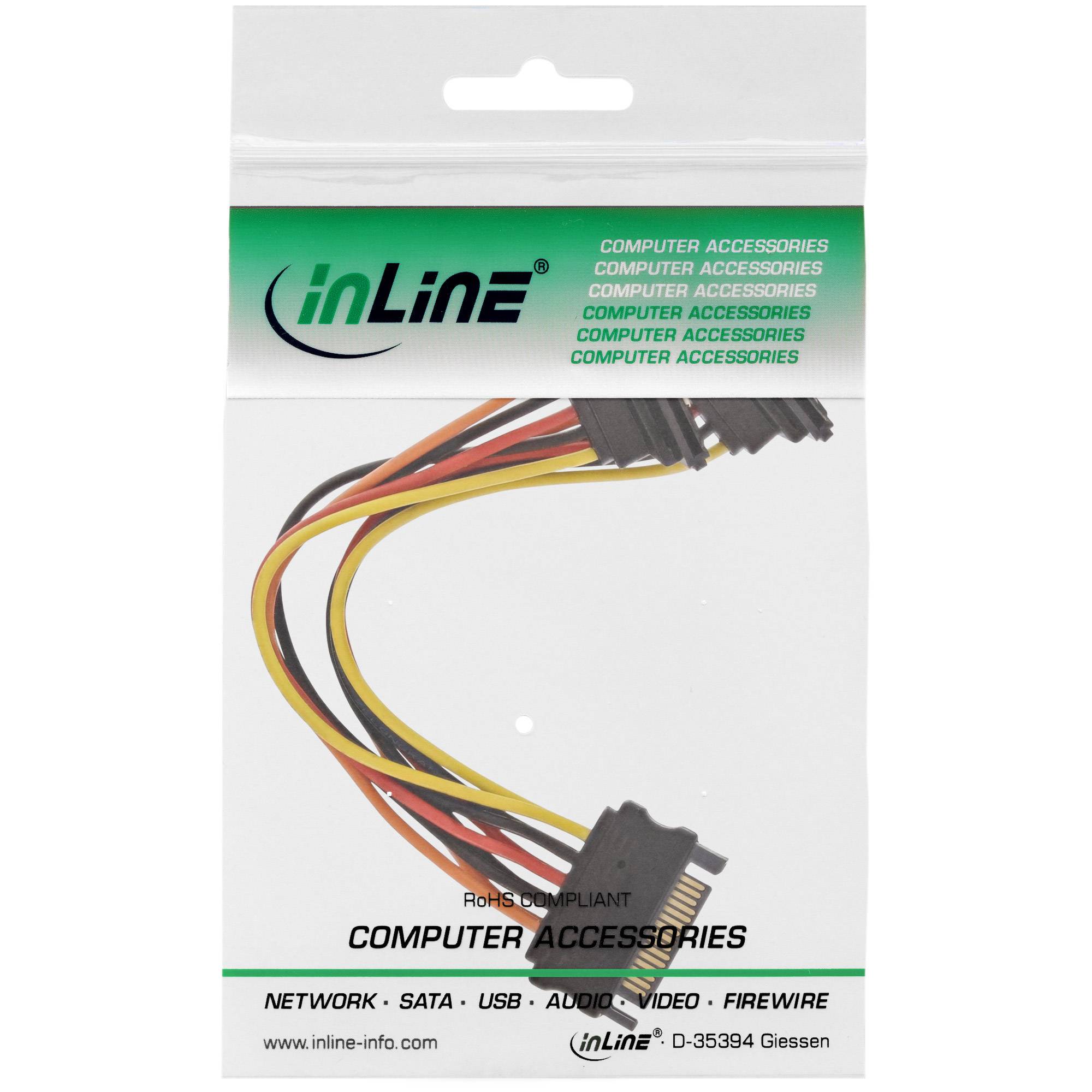 INLINE - SATA Strom-Y-Kab. - SATA BU/2x SATA ST gew. - m. Sicherheitslaschen - 0,30m
