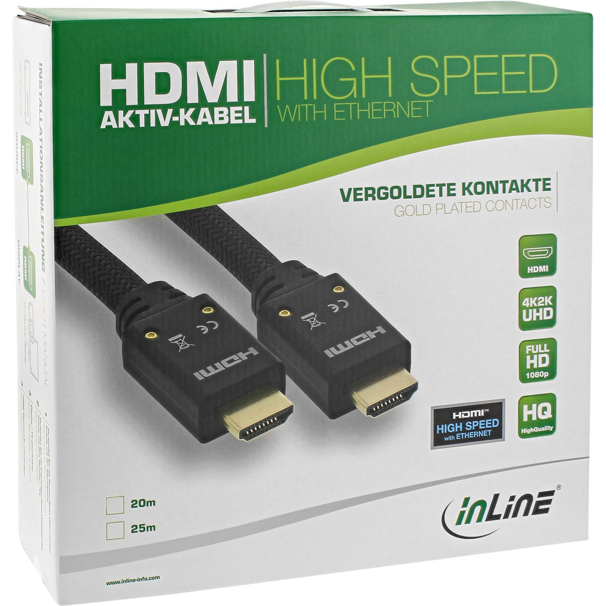 INLINE - HDMI Aktiv-Kabel - HDMI-High Speed mit Ethernet - 4K2K - ST/ST - 25m