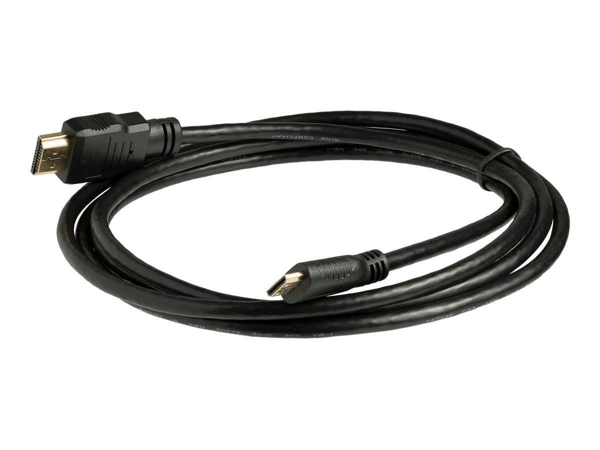 Schwarzes HDMI-Kabel mit zwei Steckern, aufgerollt auf weißem Hintergrund.