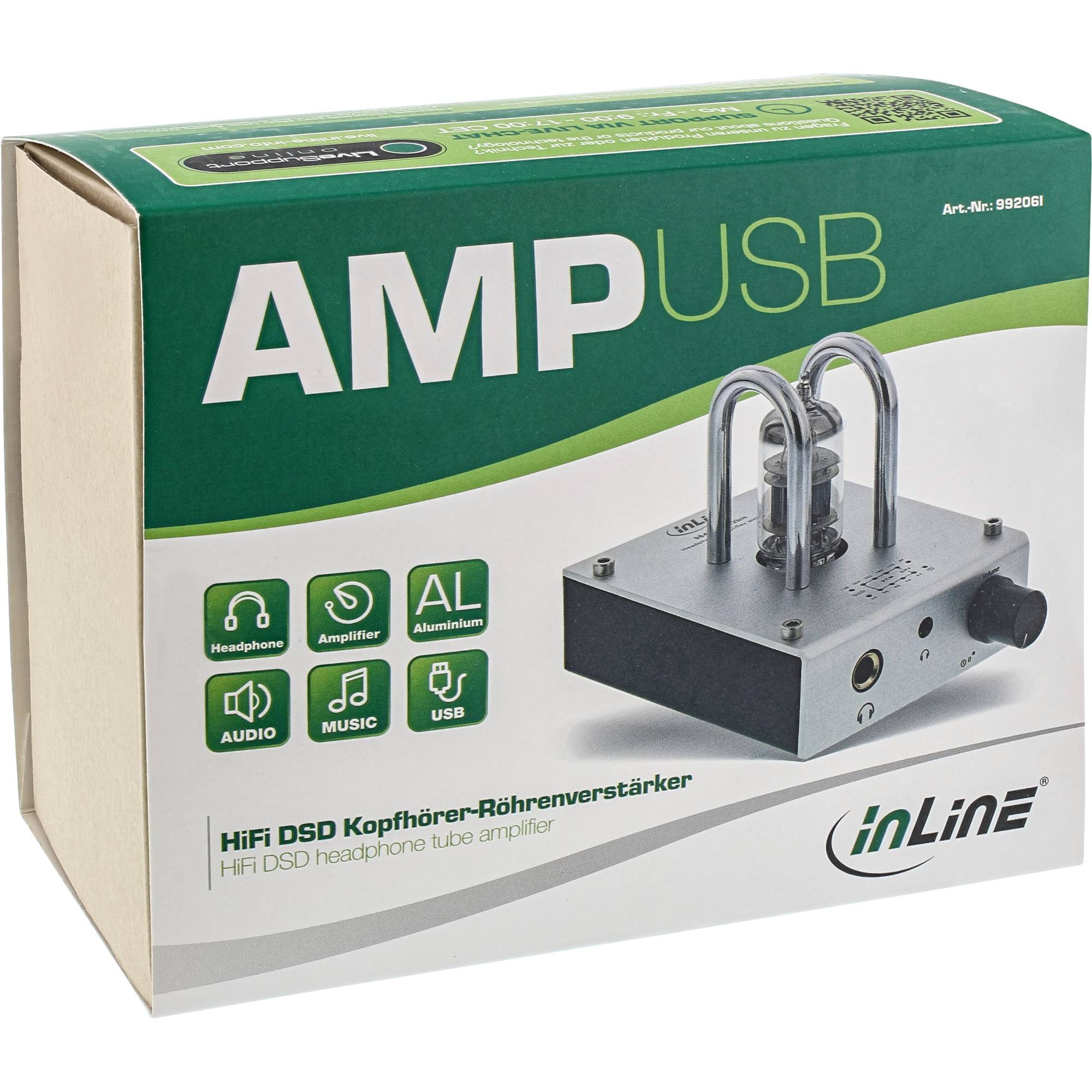 INLINE - AmpUSB - Hi-Res AUDIO HiFi DSD Kopfhörer-Röhrenverstärker - 384kHz/32-Bit