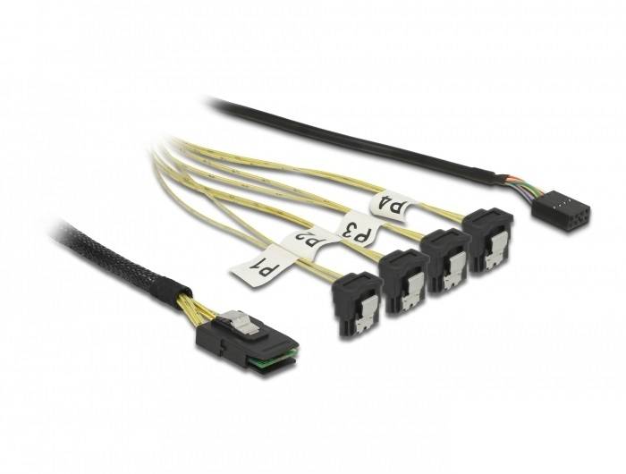 Delock - SATA- / SAS-Kabel - Mini SAS (SFF-8087) bis SATA, interne Stromversorgung, 8-polig