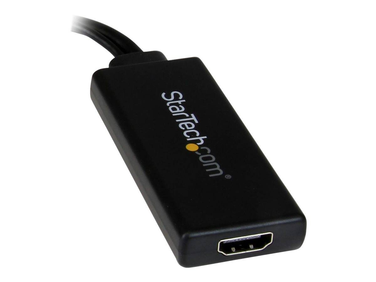 StarTech.com HDMI-Adapter-Dongle mit angebrachtem Kabel, gezeigt auf weißem Hintergrund.