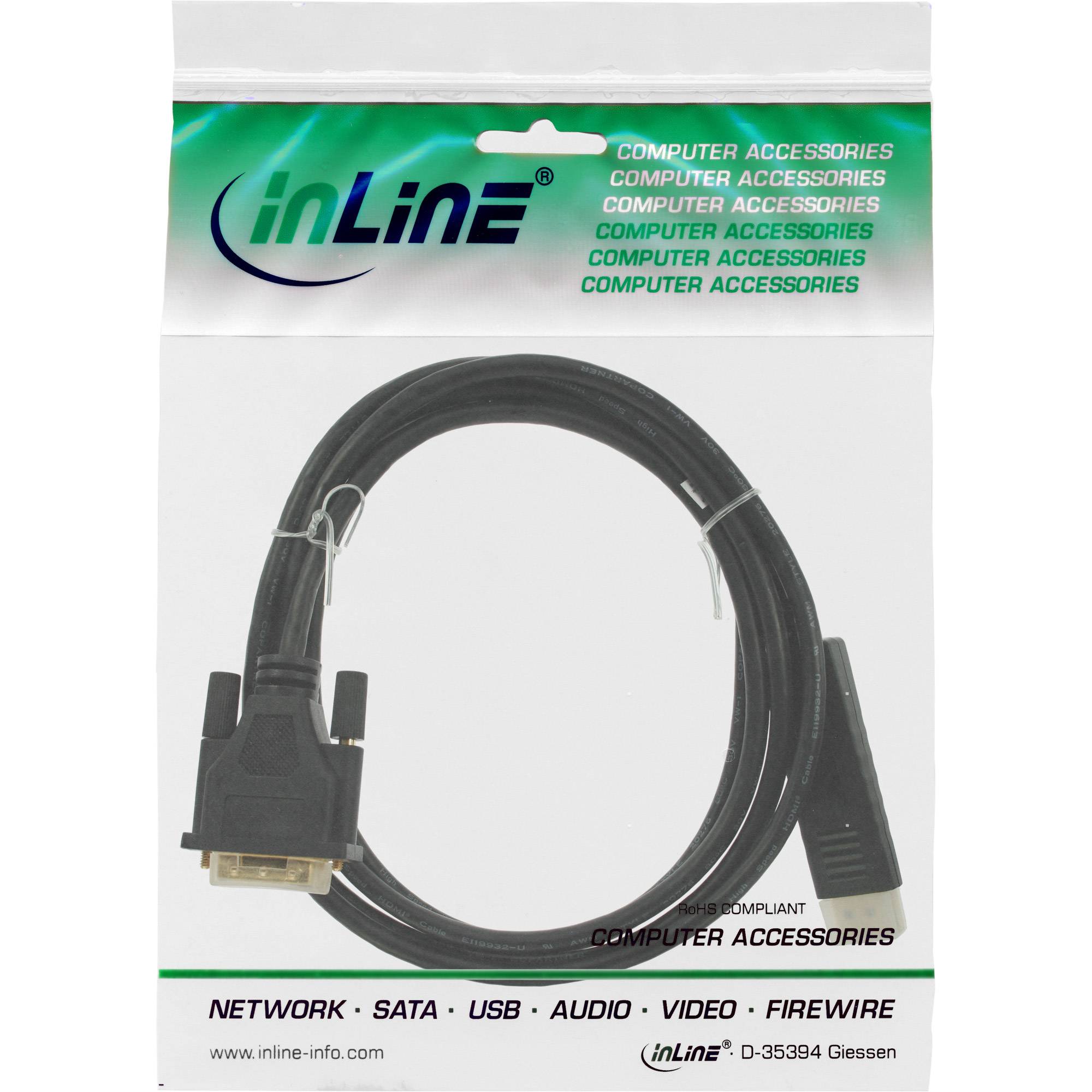 INLINE - DisplayPort zu DVI Konverter Kabel - schwarz - 2m