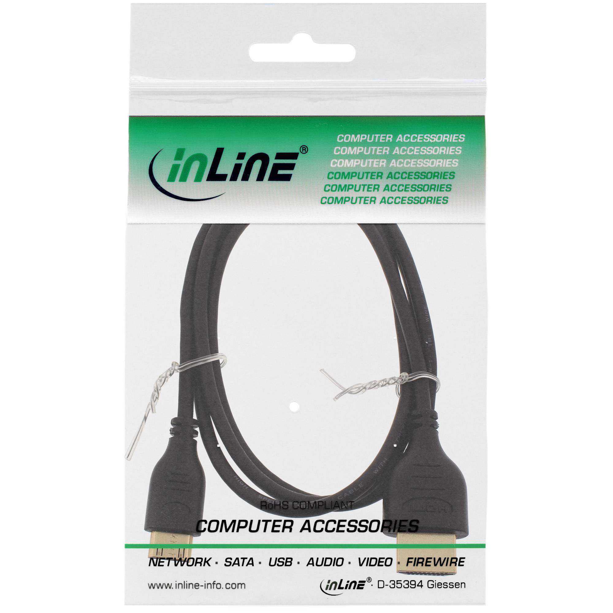 INLINE - HDMI Superslim Kabel A an C - HS mit Eth. - Premium - schwarz / gold - 1,8m
