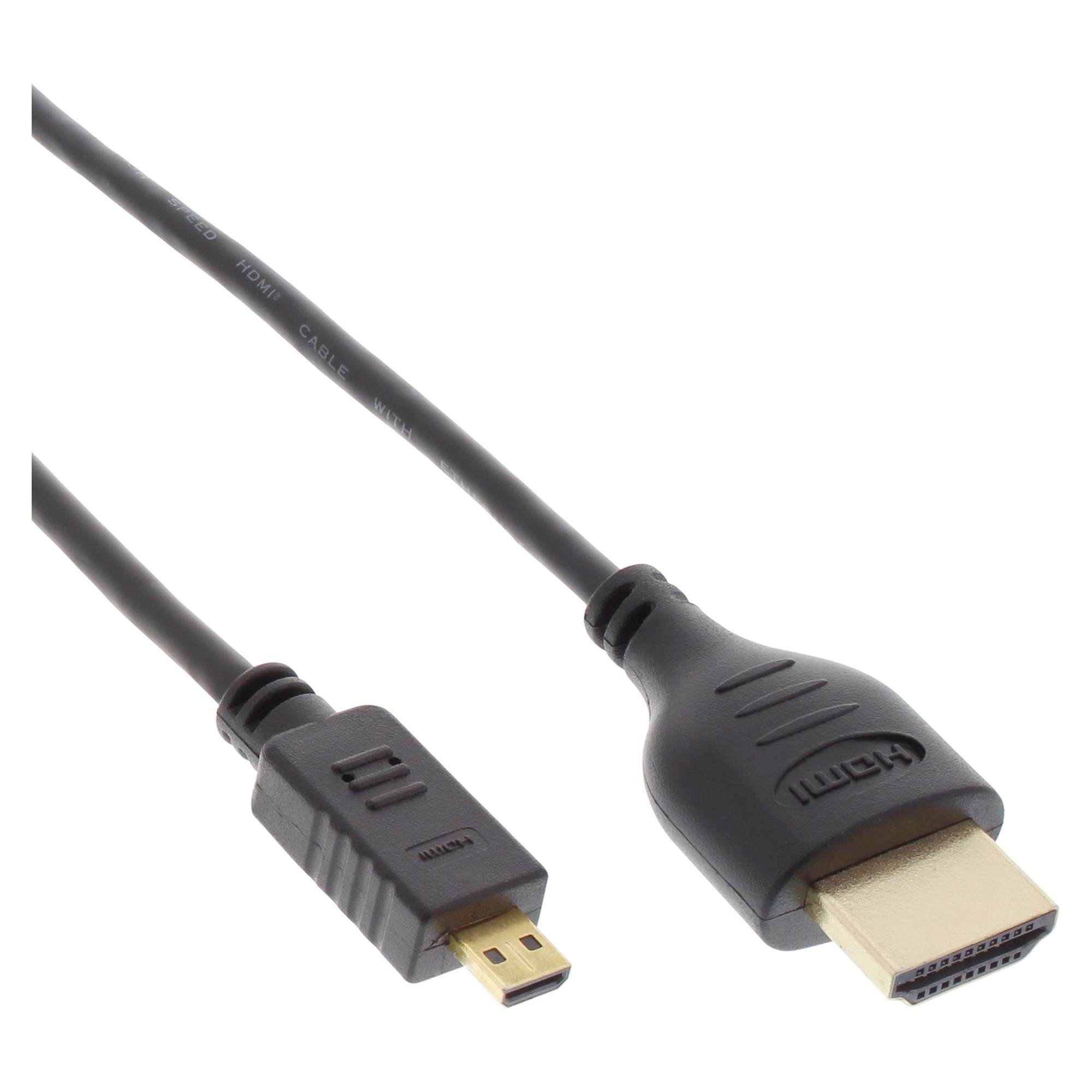 INLINE - HDMI Superslim Kabel A an D - HS mit Eth. - Premium - schwarz / gold - 0,3m