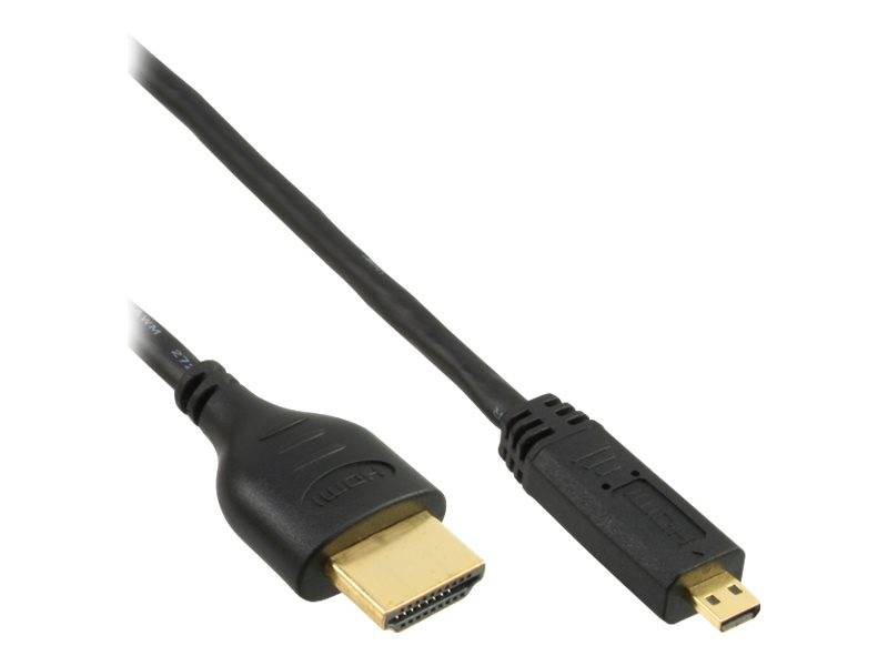 INLINE - HDMI Superslim Kabel A an D - HS mit Eth. - Premium - schwarz / gold - 1,8m