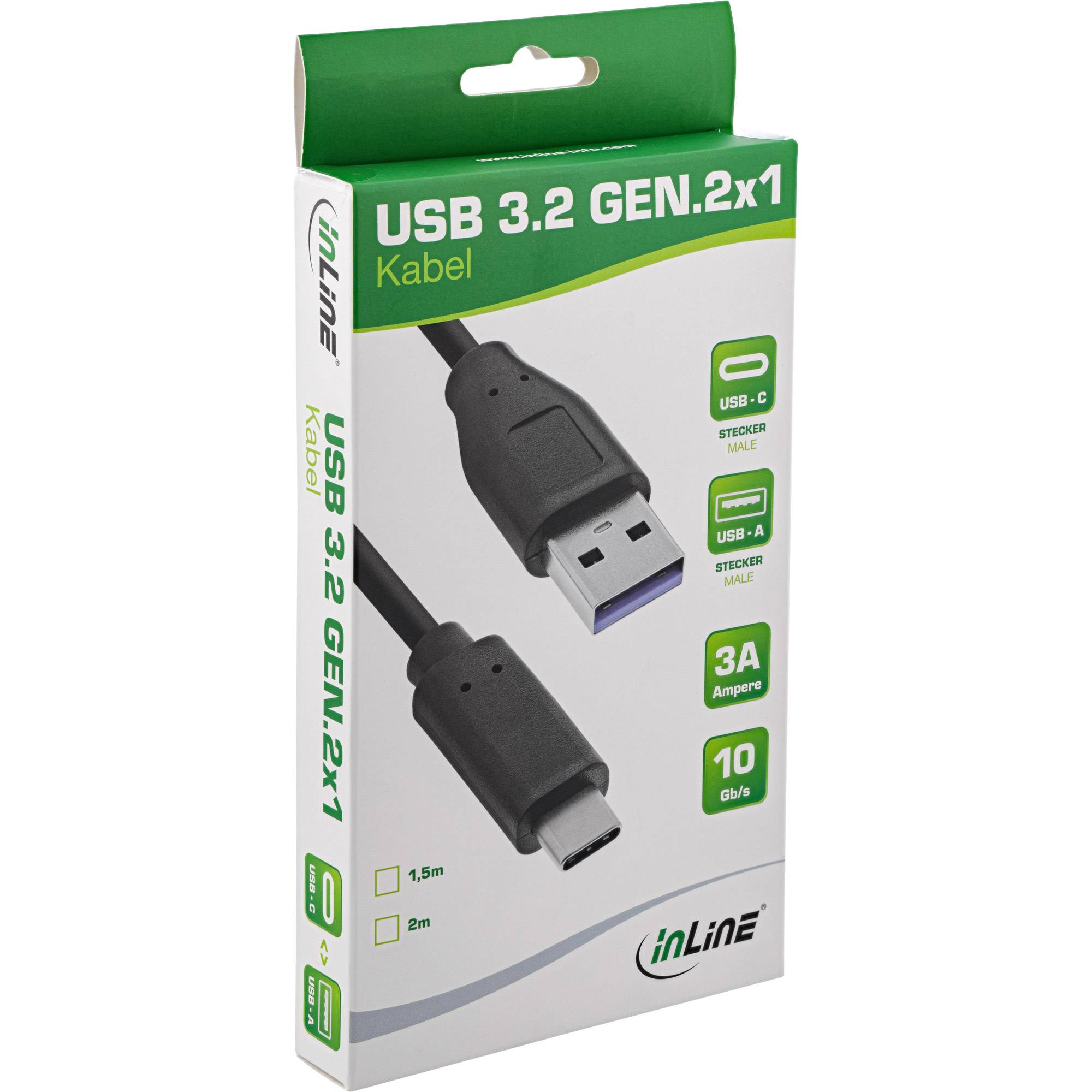 INLINE - USB 3.2 Gen.1x2 Kabel - USB-C Stecker an A Stecker - schwarz - 2m