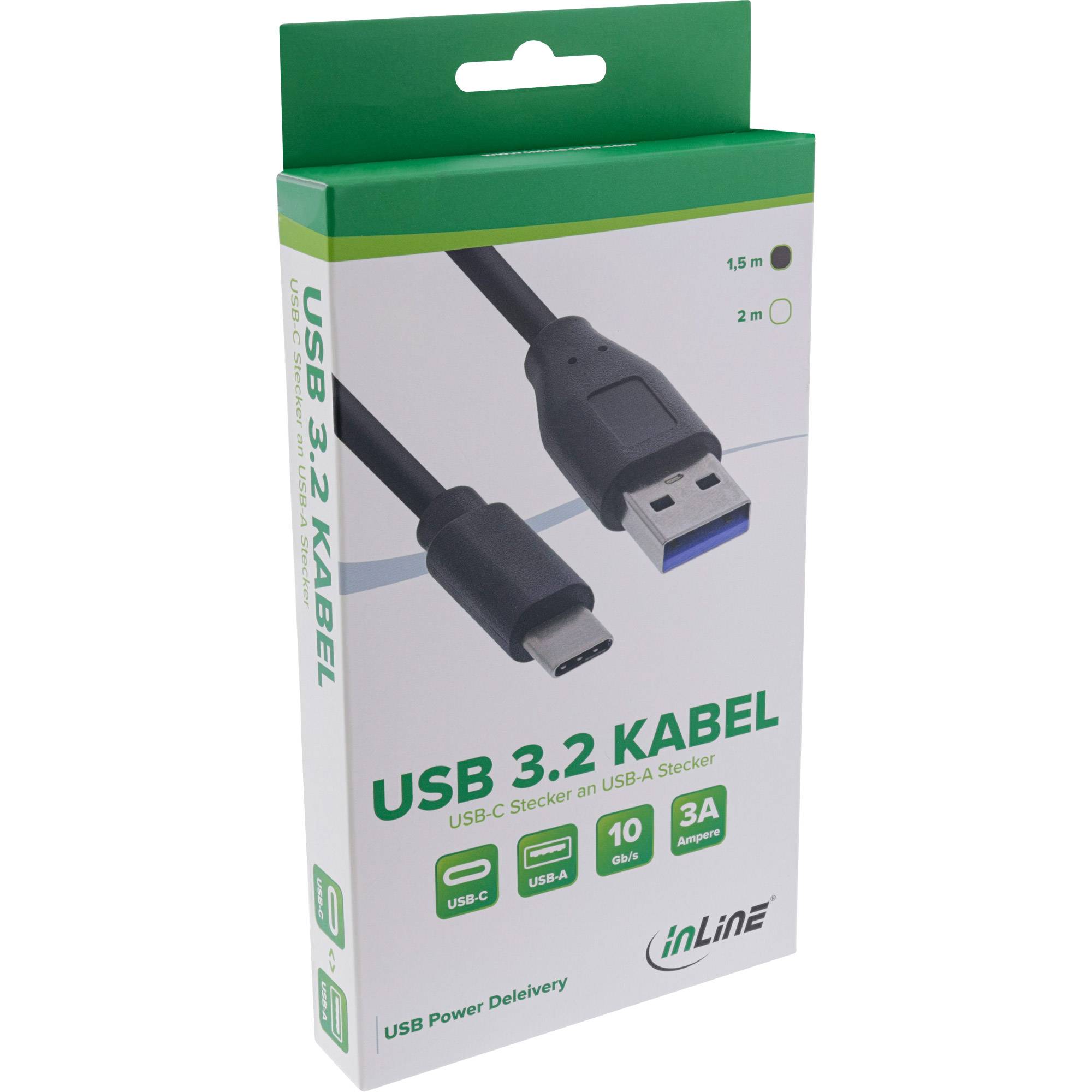 INLINE - USB 3.2 Gen.1x2 Kabel - USB-C Stecker an A Stecker - schwarz - 1,5m